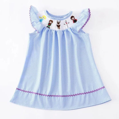 Frozen Embroidered Polka Dot Smocked Dress POPPIBLUE Frozen Embroidered Polka Dot Smocked Dress POPPIBLUE