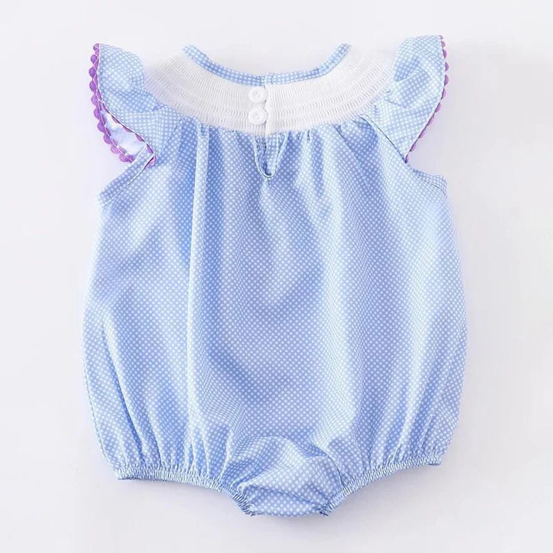 Frozen Embroidered Polka Dot Girls Smocked Romper