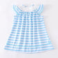 Girls Stripe Cartoon CElla  Embroidery Smocked Dress