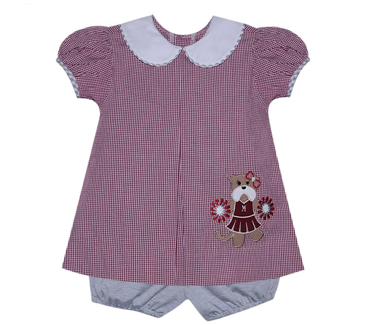Maroon/White Bloomer Set with Applique-Bulldogs