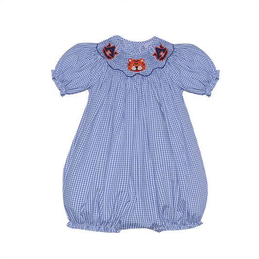 Navy/Orange Smocked Girl Bubble-Auburn