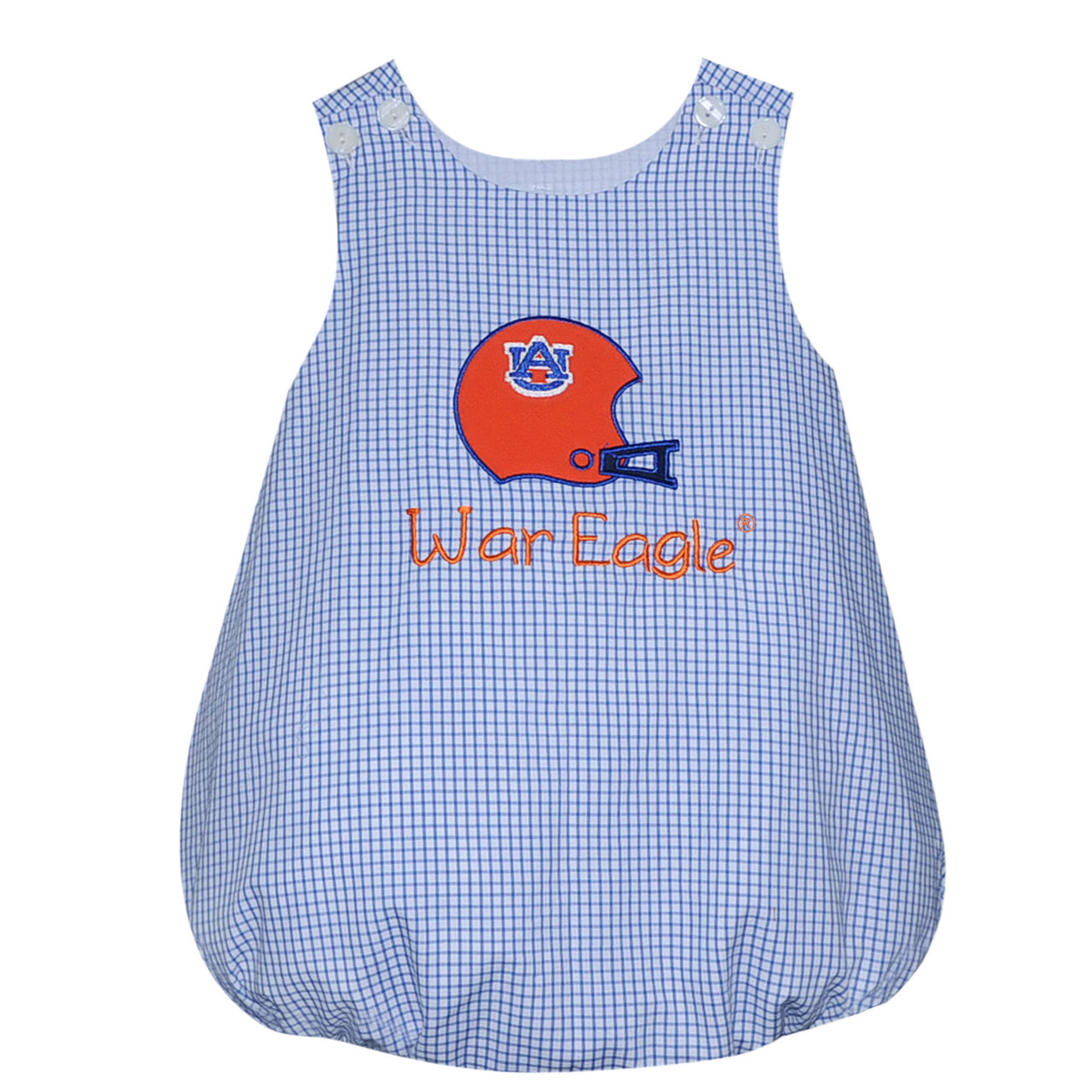 Helmet Applique Boy Bubble Navy/Orange Gingham-Auburn