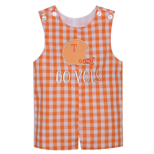 Helmet Applique Shortall-Orange/White Gingham-Tennessee