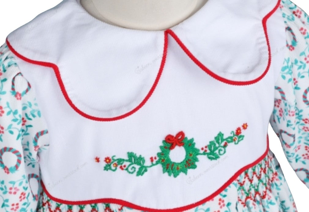 Christmas pattern print hand smocked long sleeves bubble