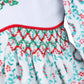 Christmas pattern print hand smocked long sleeves bubble