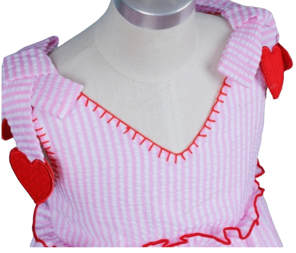 Valentine's theme in pale pink medium stripe dress