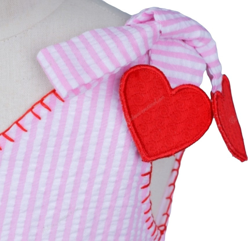 Valentine's theme in pale pink medium stripe dress