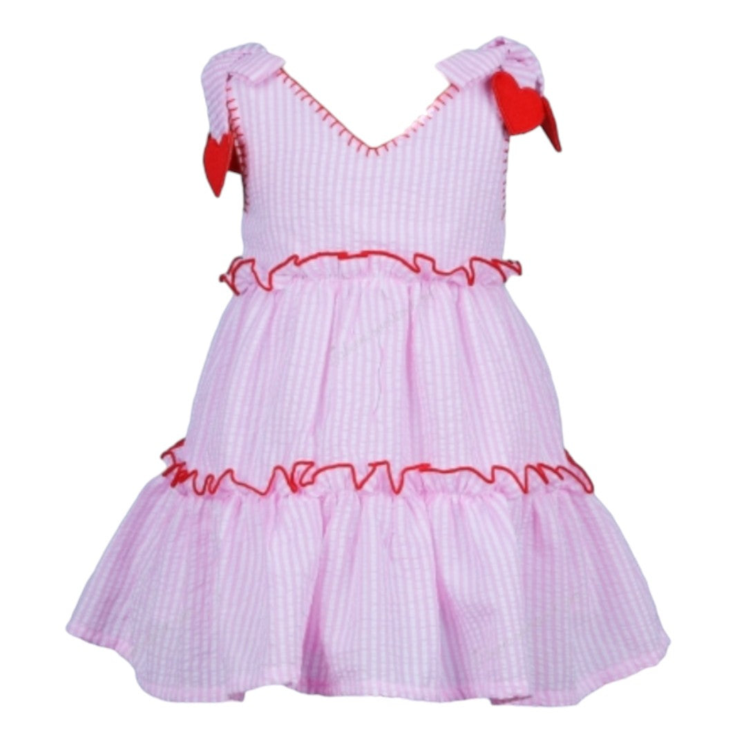 Valentine's theme in pale pink medium stripe dress