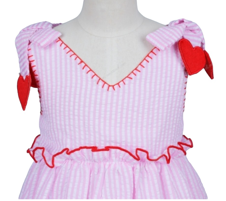 Valentine's theme in pale pink medium stripe dress