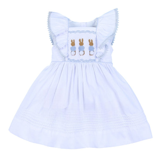 White Handscmocked Ruffle Bunny Dress