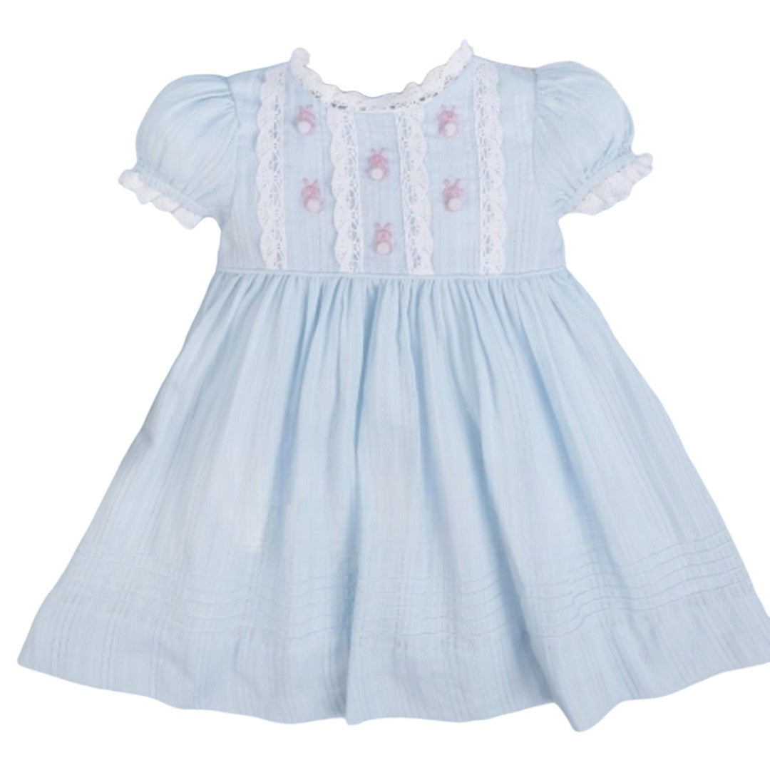 Embroidered rabbit light blue linen girl dress 18M Embroidered rabbit light blue linen girl dress 18M