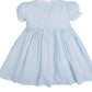 Embroidered rabbit light blue linen girl dress