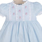 Embroidered rabbit light blue linen girl dress