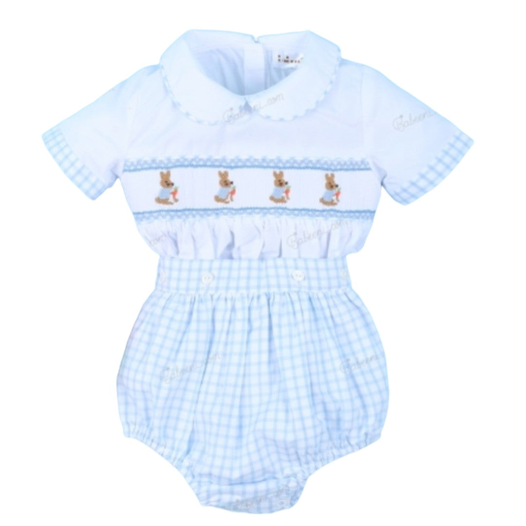 2-Piece Easter Handsmocked Bunny Blue For Boy