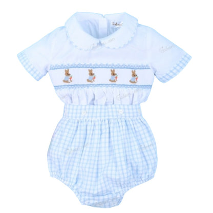 2-Piece Easter Handsmocked Bunny Blue For Boy