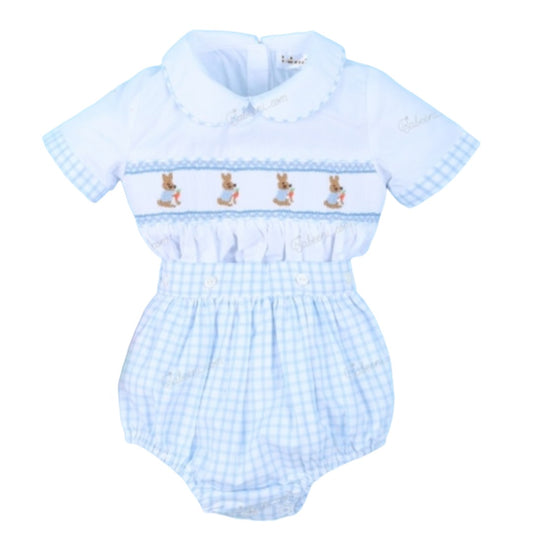 2-Piece Easter Handsmocked Bunny Blue For Boy