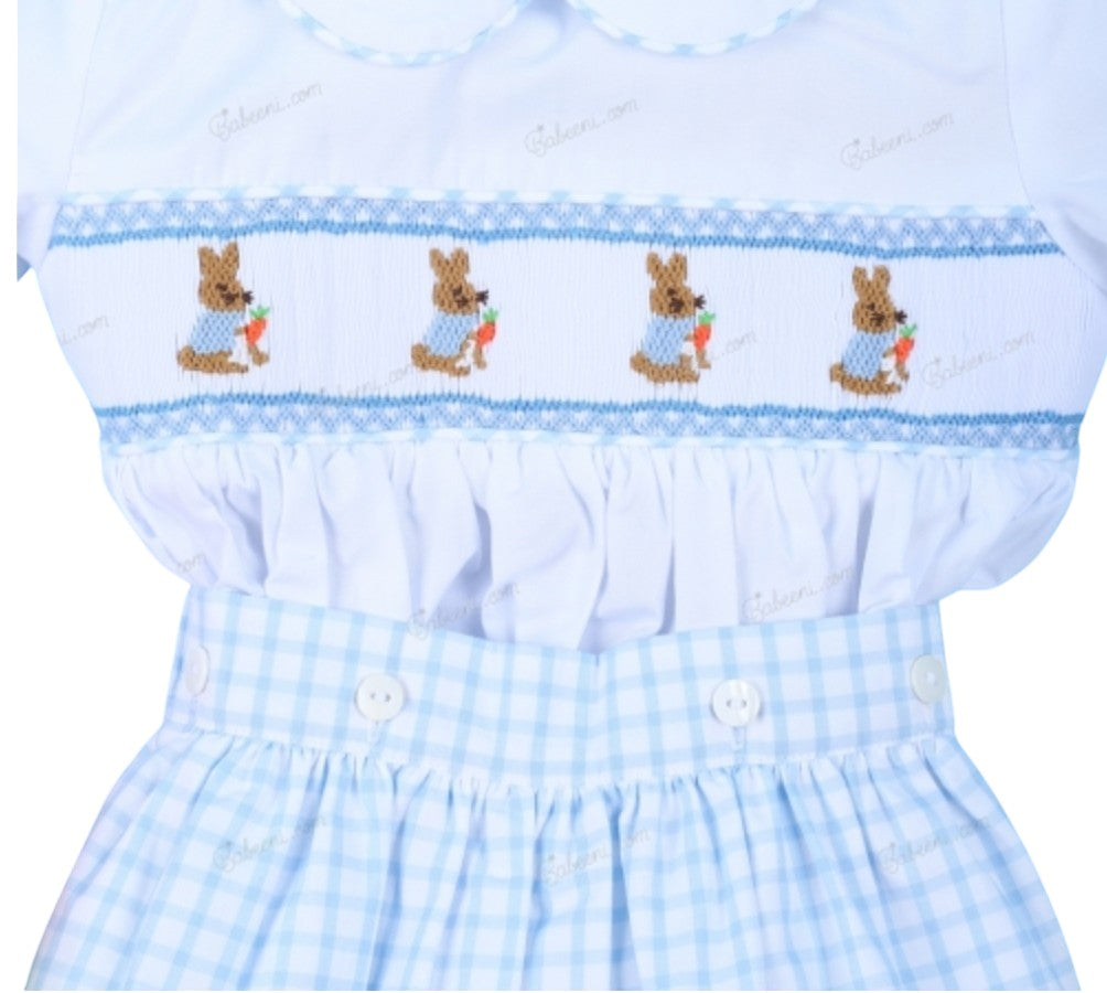 2-Piece Easter Handsmocked Bunny Blue For Boy
