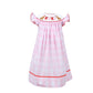 GIRLS SMOCKED DOG XOXO CHECK DRESS-Pink and Red