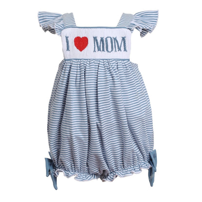 I LOVE MOM HANDSMOCKED BUBBLE WITH BOWS