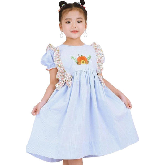 Pumpkin French knot embroidery baby ruffle dress