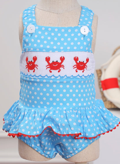 Cute crab smocked swim suit for girl