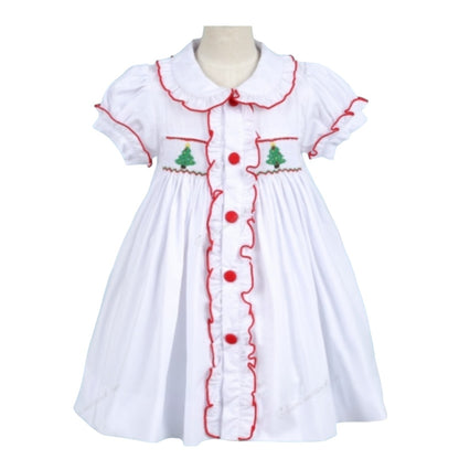 Handsmocked Christmas Dress in White