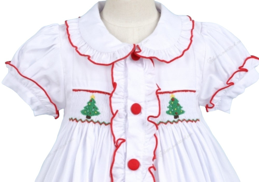 Handsmocked Christmas Dress in White