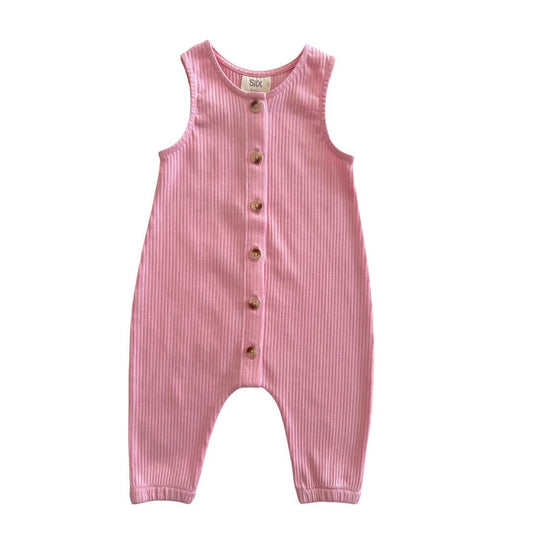 Pink / Organic Ribbed Bay Jumpsuit (Baby - Kids)
