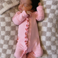 Pink / Organic Ribbed Frill Zip Footie (Baby - Kids)