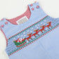 Light Blue Smocked Santa and Sleigh Overalls