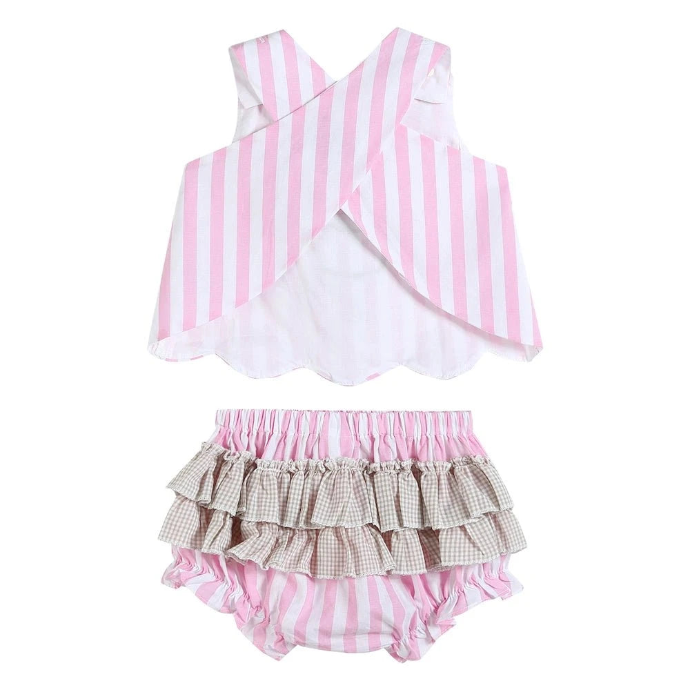 Pink Stripe Cupcake Applique Top & Bloomer Set back