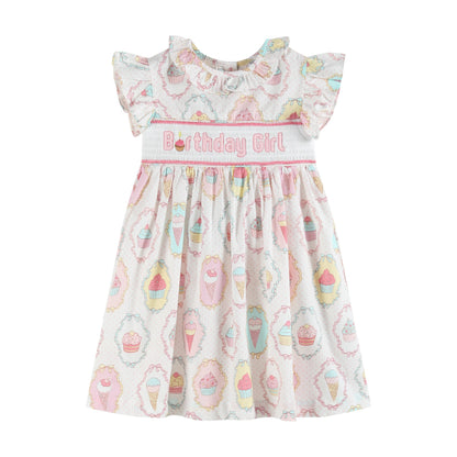 Pink and White Birthday Girl Smocked Dress