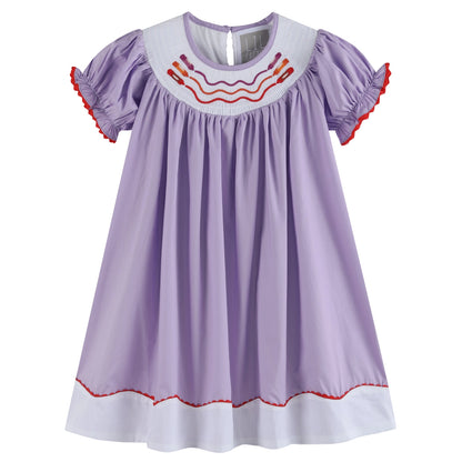 Purple Gingham Crayon Smocked School Bishop