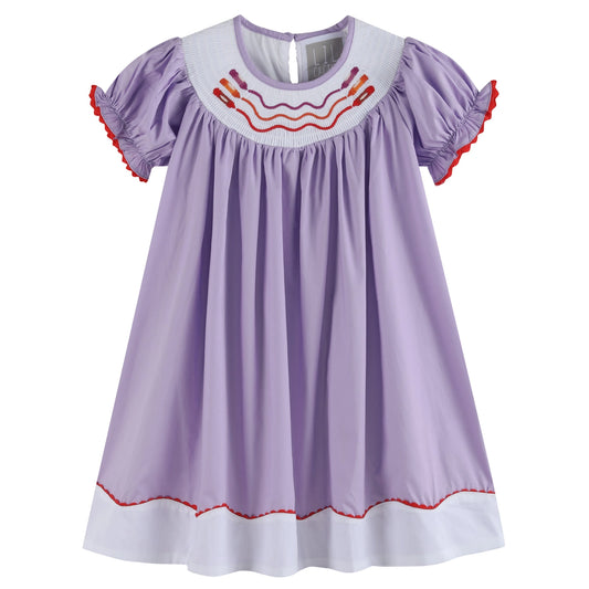 Purple Gingham Crayon Smocked School Bishop