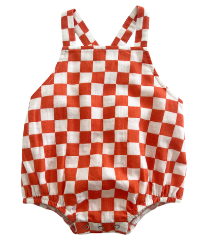 Tangerine Checkerboard / Organic August Sunsuit 