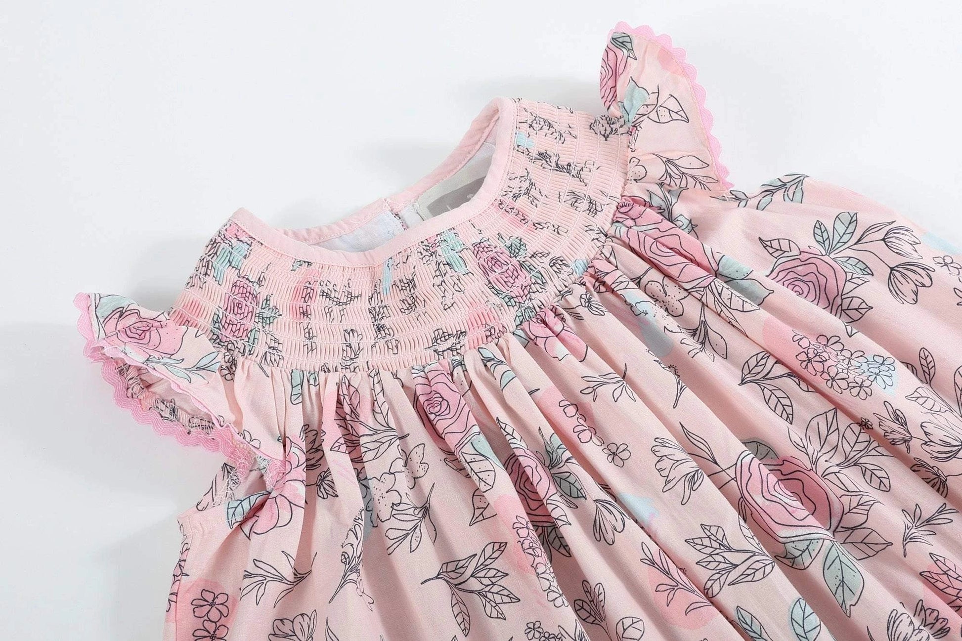 Pink Rose Smocked Bishop Dress
