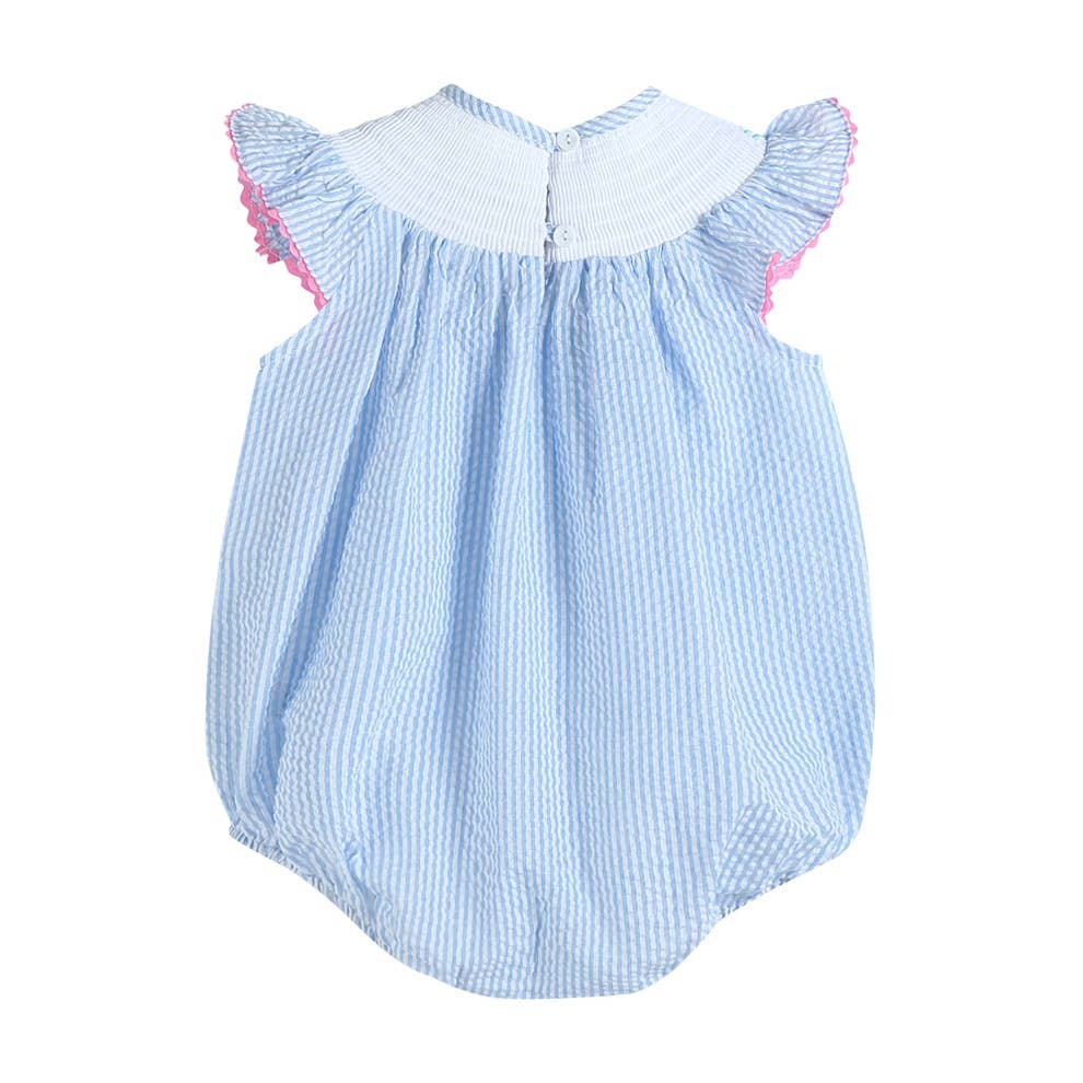 Blue Stripe Smocked Whale Romper