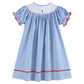Blue Gingham School Supplies Smocked Bishop