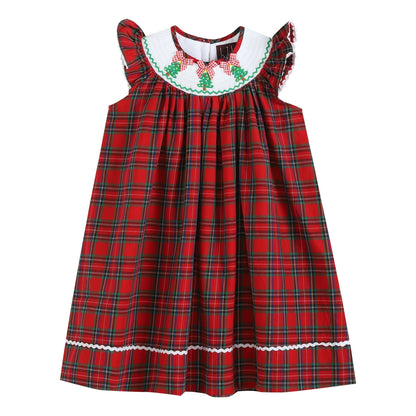 Red and Green Plaid Christmas Tree Smocked Bishop Dress