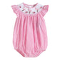 Pink Striped Flamingo Smocked Romper back