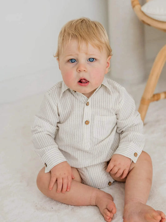 Grey Dot Stripes Print Long Sleeve Baby Romper model