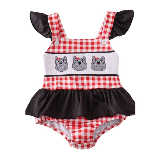 Red Georgia Bulldog Embroidered Swim Suit