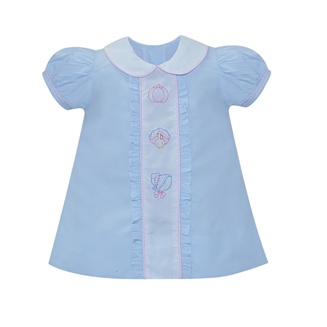 Light Blue Embroidered Thanksgiving dress with Ruffle