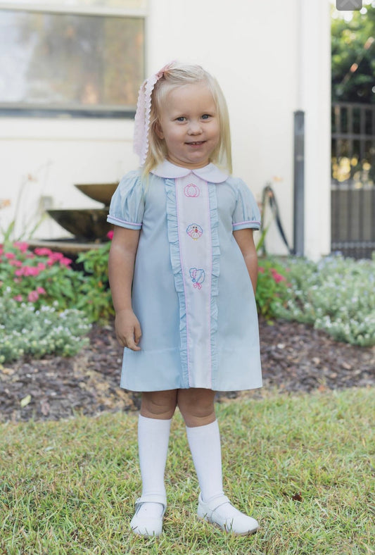 Light Blue Embroidered Thanksgiving dress with Ruffle