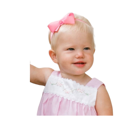 Pink Sundress with scalloped neckline and flower embroidery