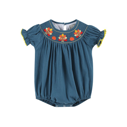 Cobalt Blue Turkey Smocked Bubble Romper