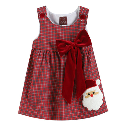 Red Plaid Santa Bow Sleeveless Babydoll dress