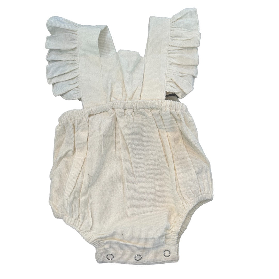 Off-White Corduroy Solid Color Ruffled Baby Romper