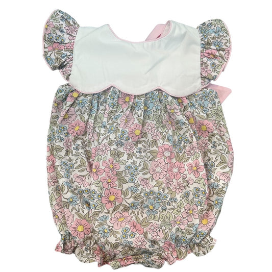 Pink Floral Bubble with Piping  With Bow Back