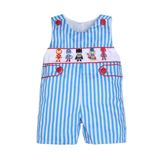 Boy shortall cute super heroes aqua stripe
